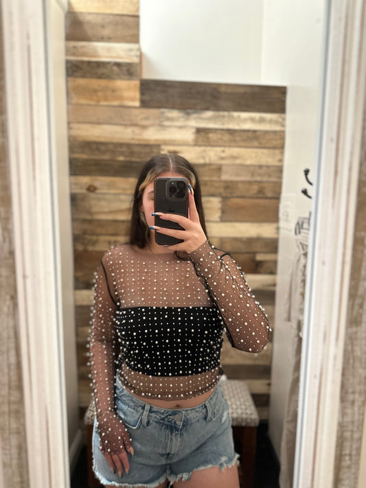 Pearl Beaded Mesh Top