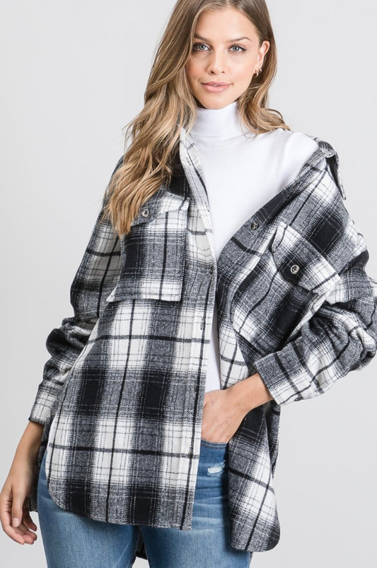 Button Front Plaid Shirt Jacket