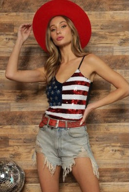 American Flag Sequin Top