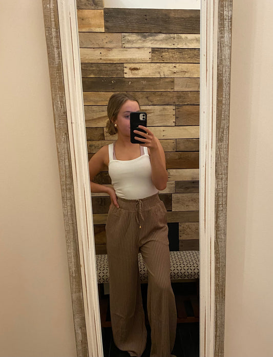 Fawn White Striped Linen Smocked Pants