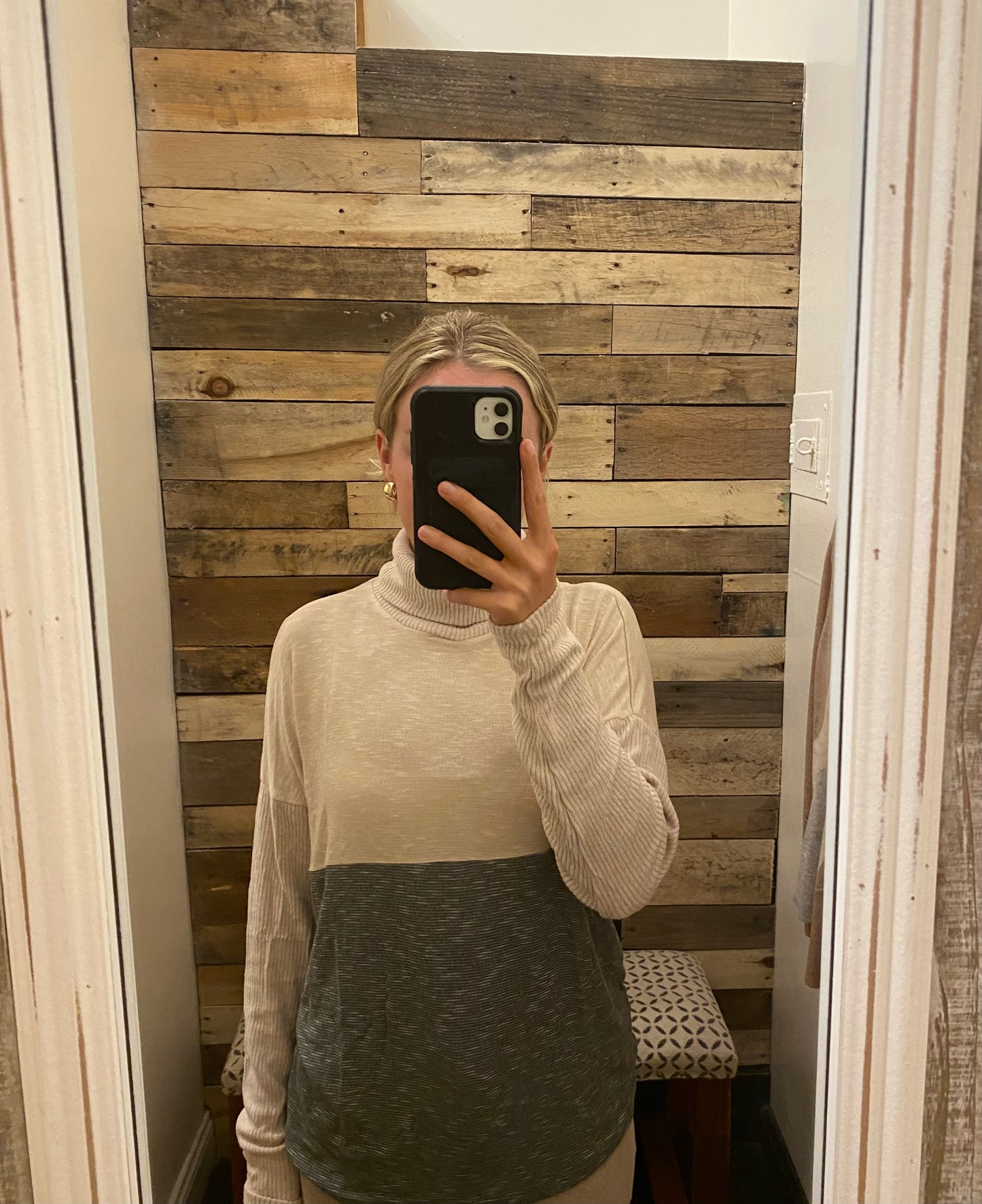 Taupe/Olive Turtle Neck Knit Top