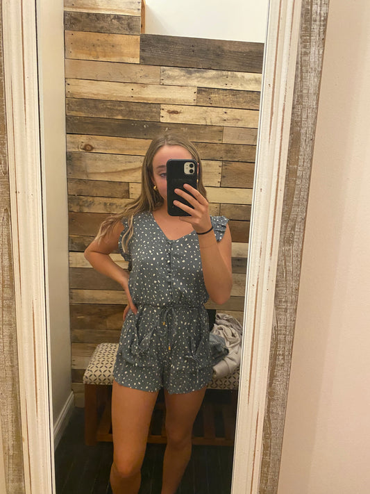 Sage Grey Ruffled Sleeveless Romper