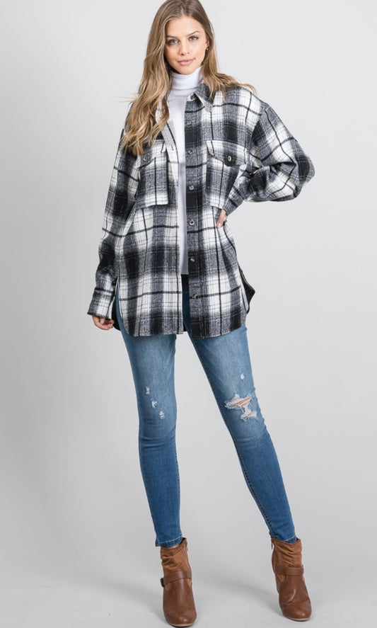 Button Front Plaid Shirt Jacket