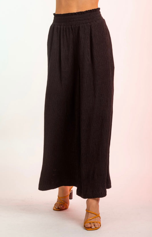 High-Waist Crinkled Wide Leg Pants