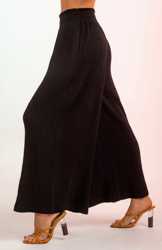 High-Waist Crinkled Wide Leg Pants