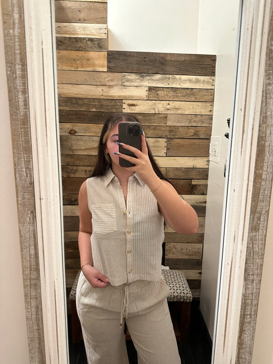 Colorblock Linen Blend Shirt