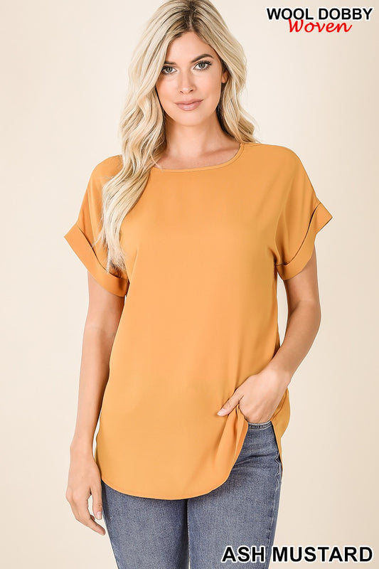 WOVEN WOOL DOBBY ROLLED SLEEEVE