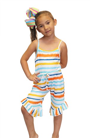 Multicolored Stripe Ruffle Jumpsuit