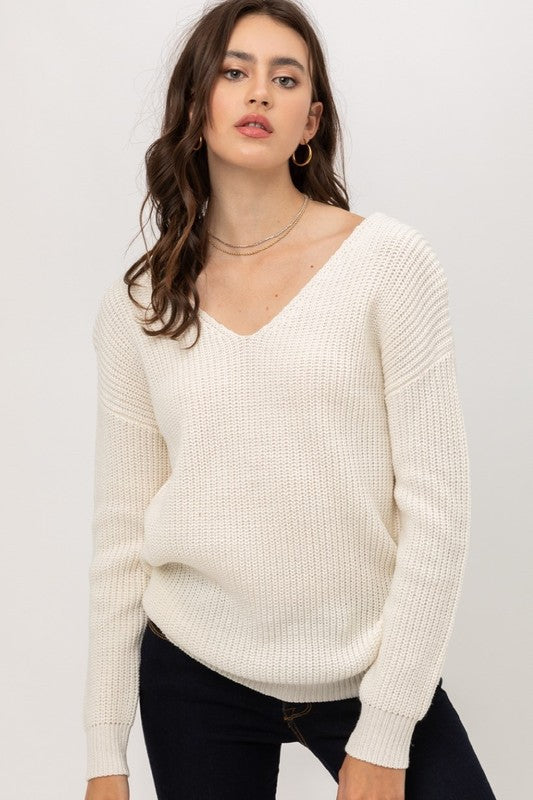 Twist Open Back Sweater - Mauve