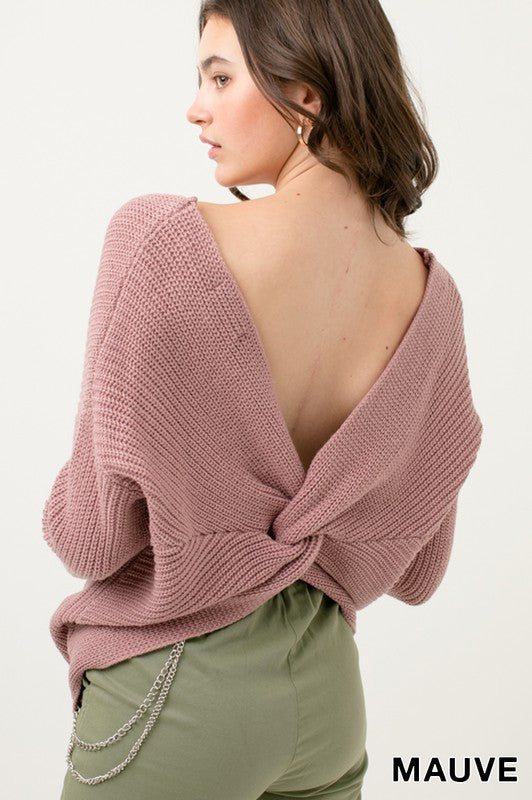 Twist Open Back Sweater - Mauve