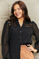 Notched Neck Openwork Long Sleeve Shirt