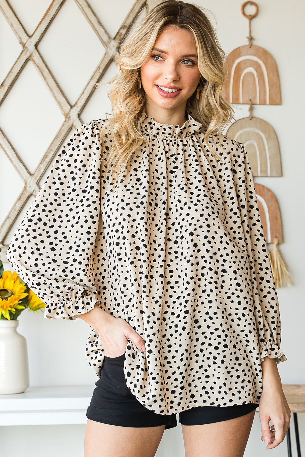 leopard print ruffle blouse