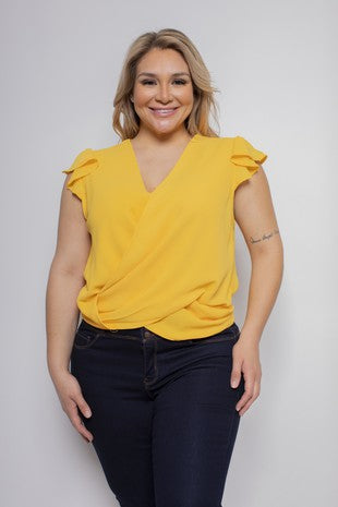 Surplice ruffle sleeve top