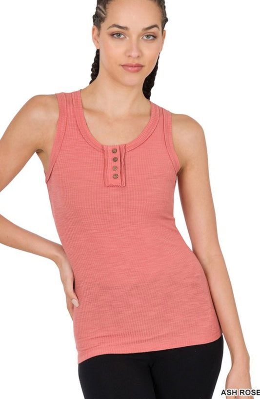 Ribbed Tank Top With Buttons