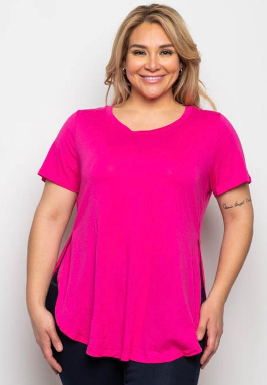 Fuchsia Slit Hem Tee