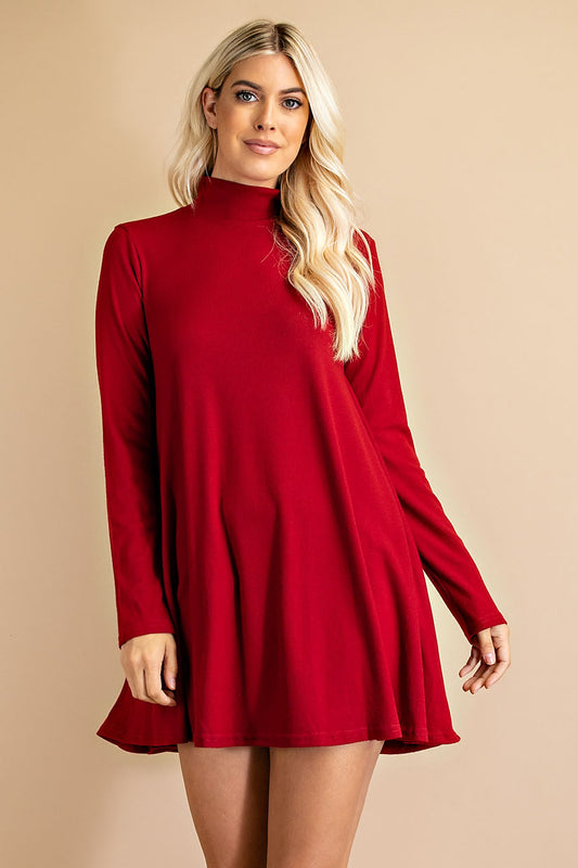 Mock Neck Long Sleeve Knit Dress