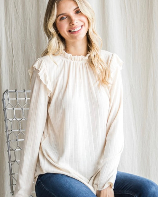 Shirred Mock Neck Long Sleeve Top