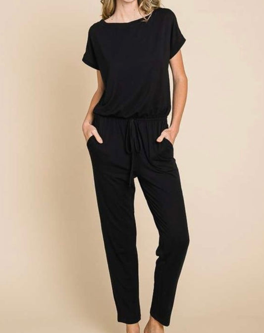 Boat Neck Solid Jumpsuit