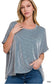 Ribbed Striped Oversized Short Sleeve Top