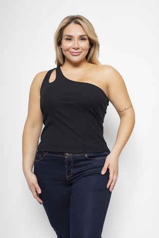 Cut out one shoulder knit top