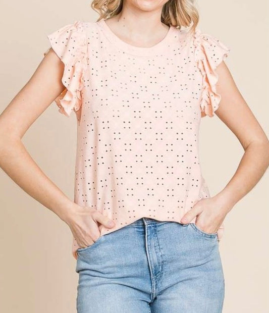 Tropical Peach Ruffle Sleeve Top