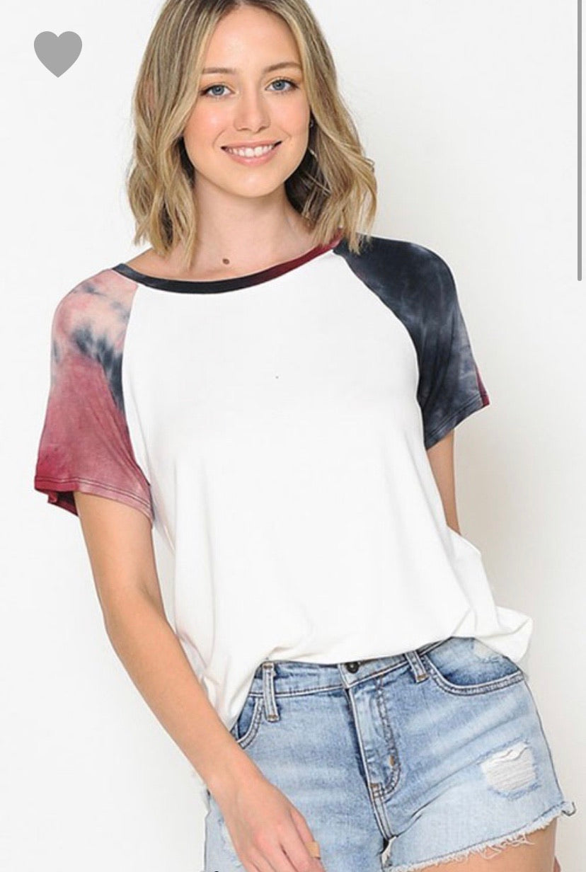 White Tie Dye Sleeve Fitted Tee