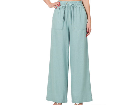Soft linen drawstring-waist pants with pockets