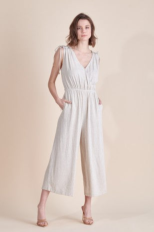 Stripped linen jumpsuit