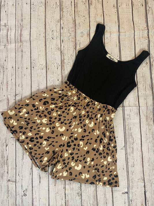 Black Ribbed and Leopard Print Romper