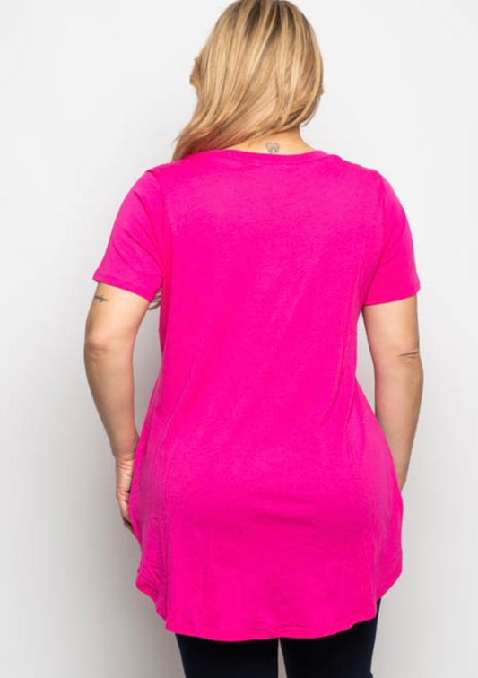 Fuchsia Slit Hem Tee