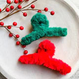 Fuzzy holiday claw clips