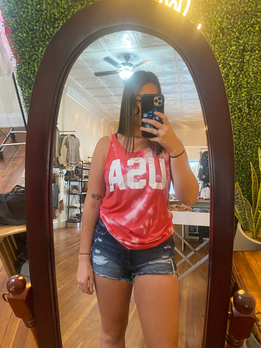 Red tie dye USA tank