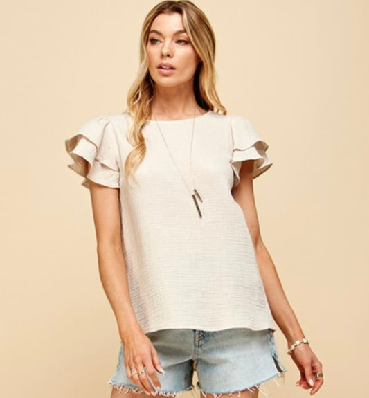 Cream Double Layered Sleeve Top