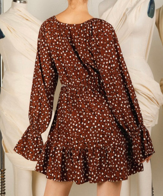 Leopard Printed Smocked Mini Dress