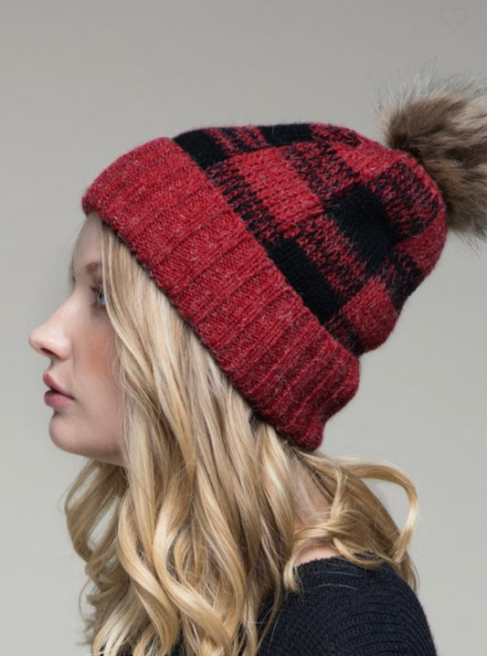 Buffalo Plaid Knit Beanie