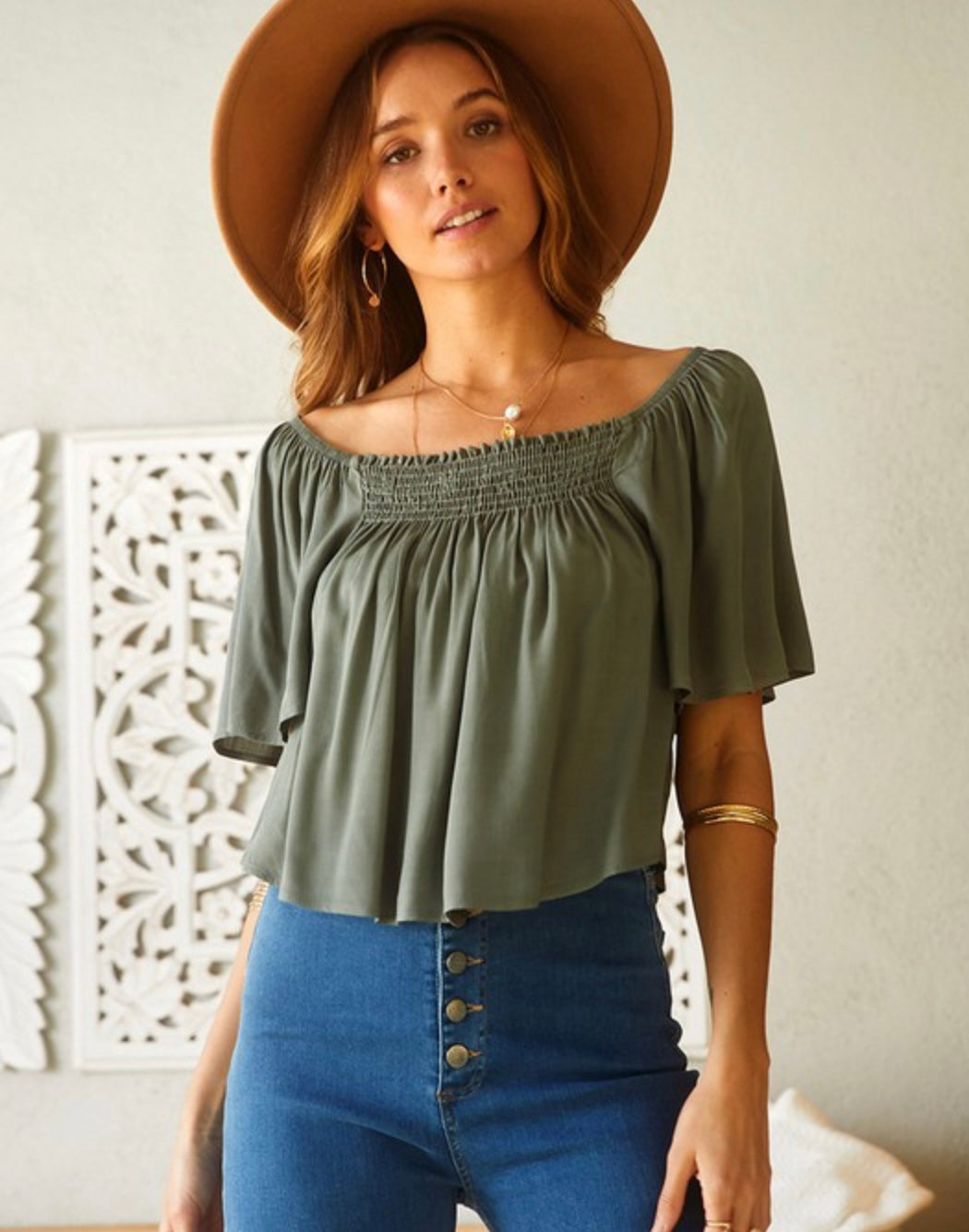 Olive Flowy Top