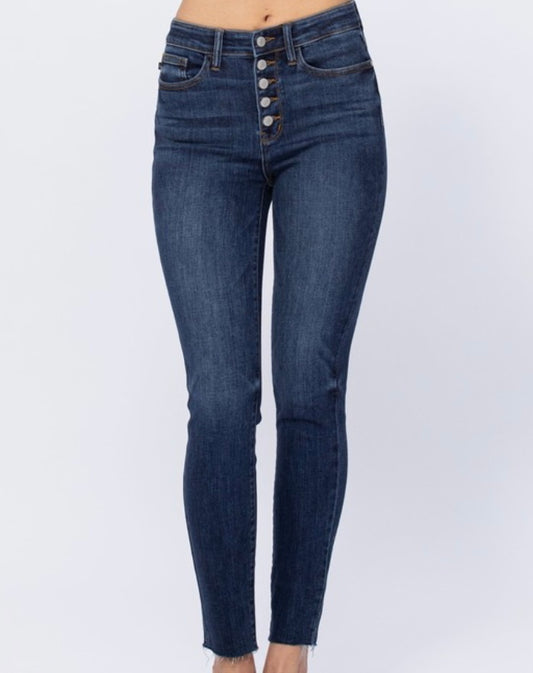 Judy Blue Hi Rise Button Fly Cut Off Skinny