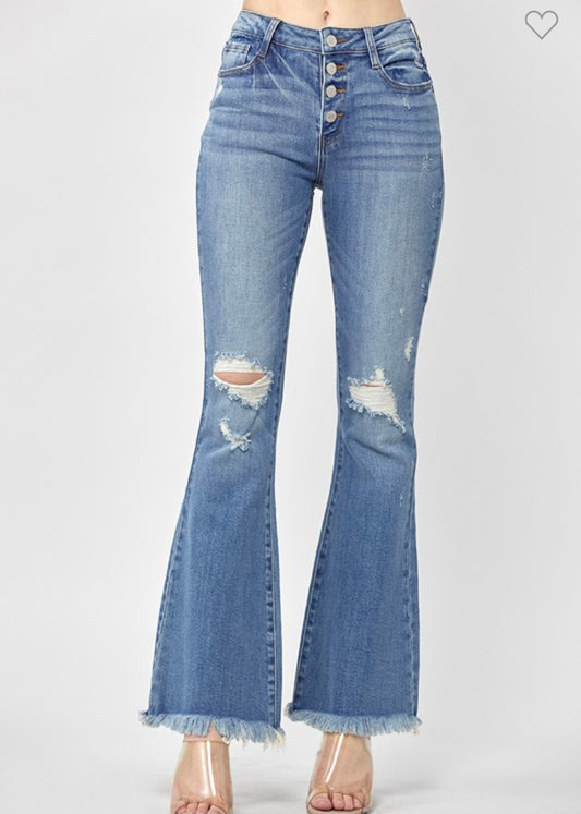 Raw Hem Flare Jeans