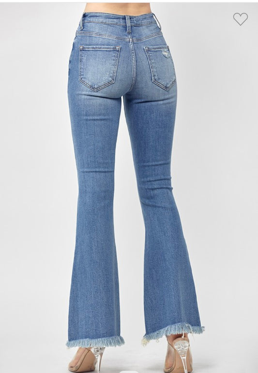 Raw Hem Flare Jeans