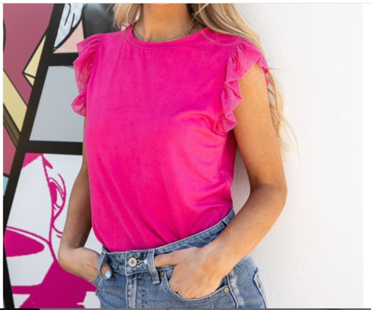 Fuchsia Ruffle Sleeve Top