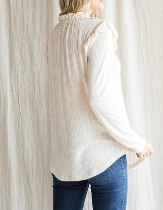 Shirred Mock Neck Long Sleeve Top