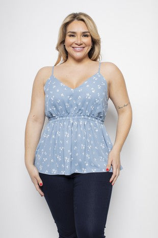 Blue Floral Babydoll Top