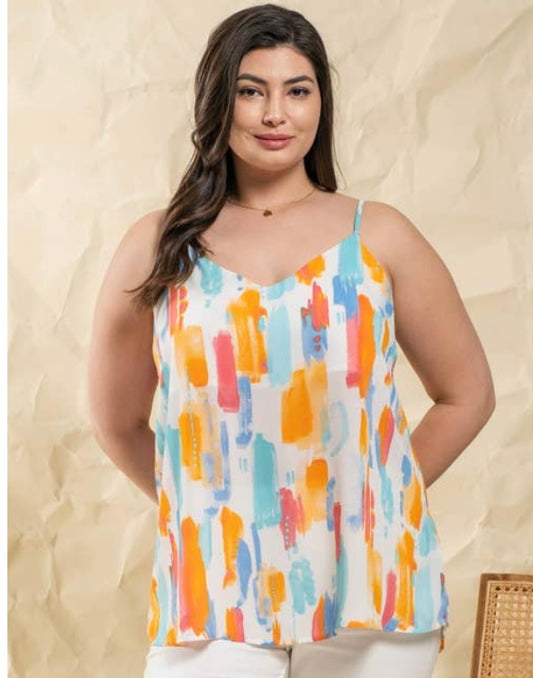 White Multicolored Woven Top