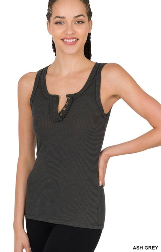 Ribbed Tank Top With Buttons