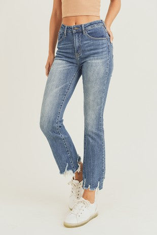 Distressed Hem Slight Flare Jeans