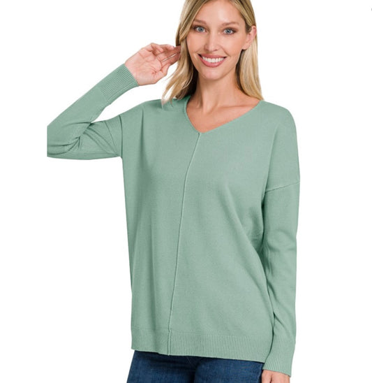 High-Low V-Neck Front Seam Sweater