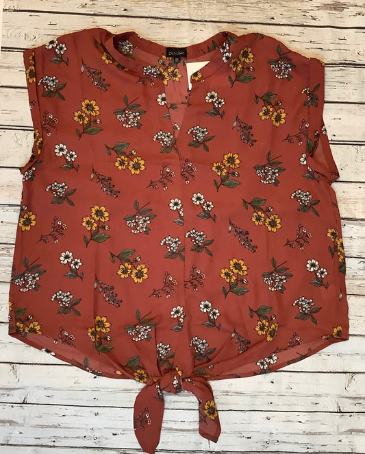 Deep Red Floral Tie Top