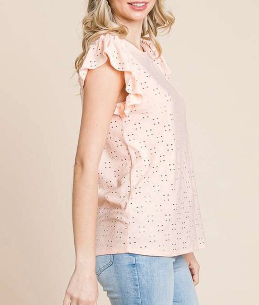 Tropical Peach Ruffle Sleeve Top